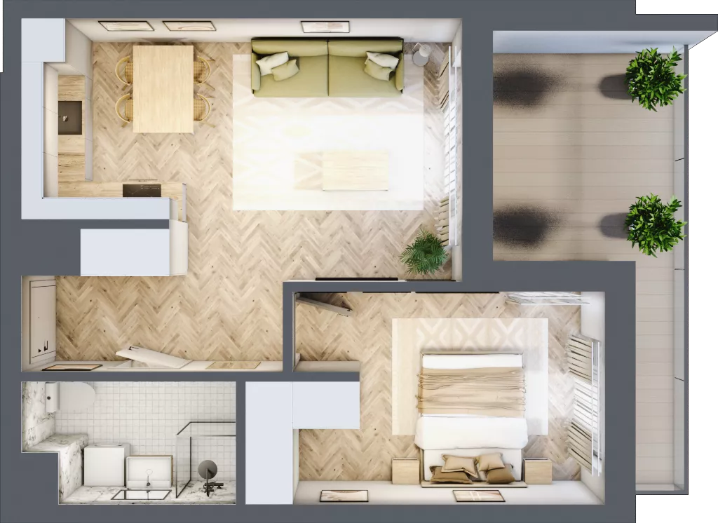 2 pokoje, mieszkanie 44,44 m², piętro 1, oferta nr F.1.4, Panorama Bańgów Etap II, Siemianowice Śląskie, Bańgów, ul. Bańgowska 32