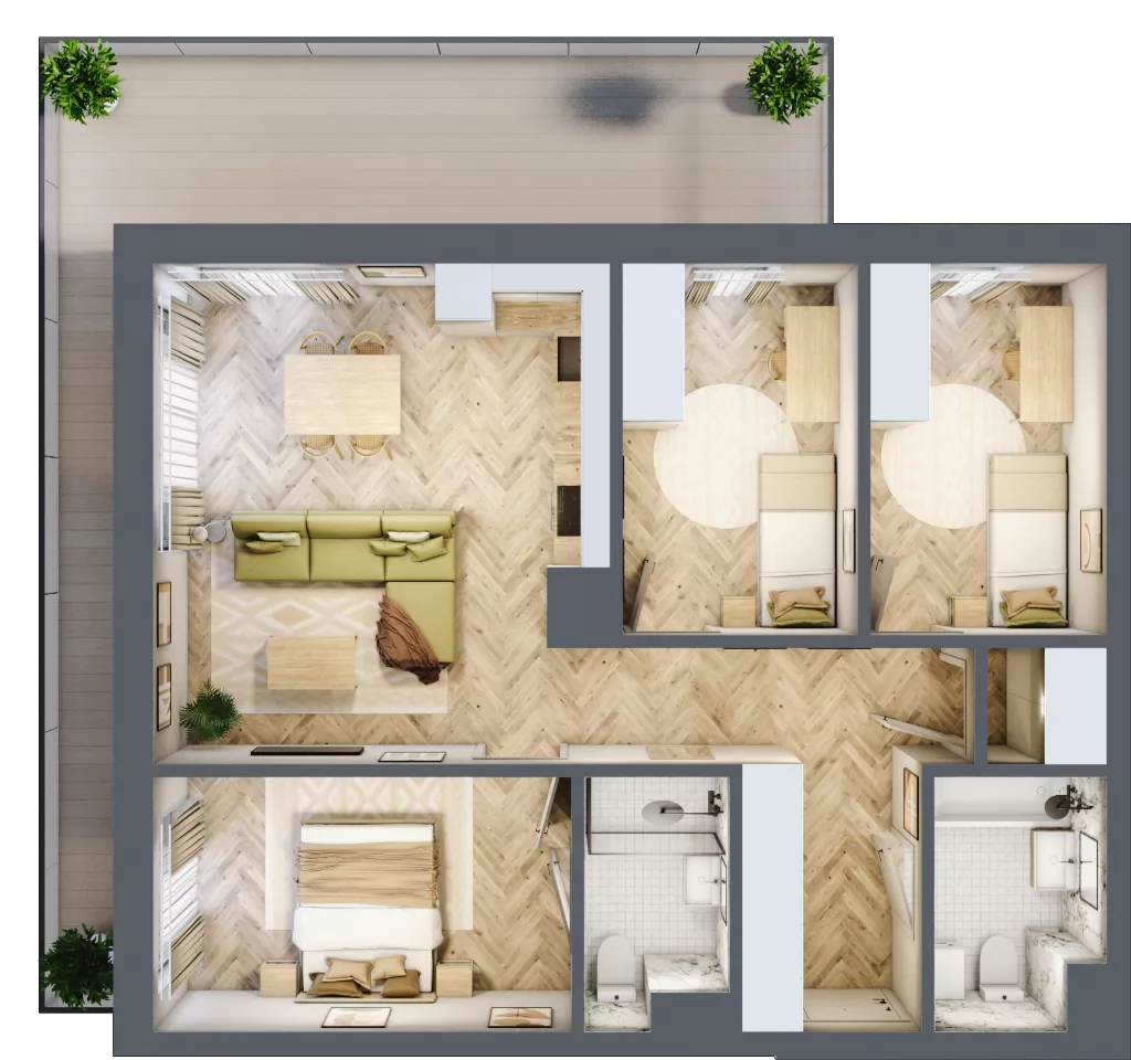 4 pokoje, mieszkanie 76,86 m², piętro 3, oferta nr F.3.2, Panorama Bańgów Etap II, Siemianowice Śląskie, Bańgów, ul. Bańgowska 32