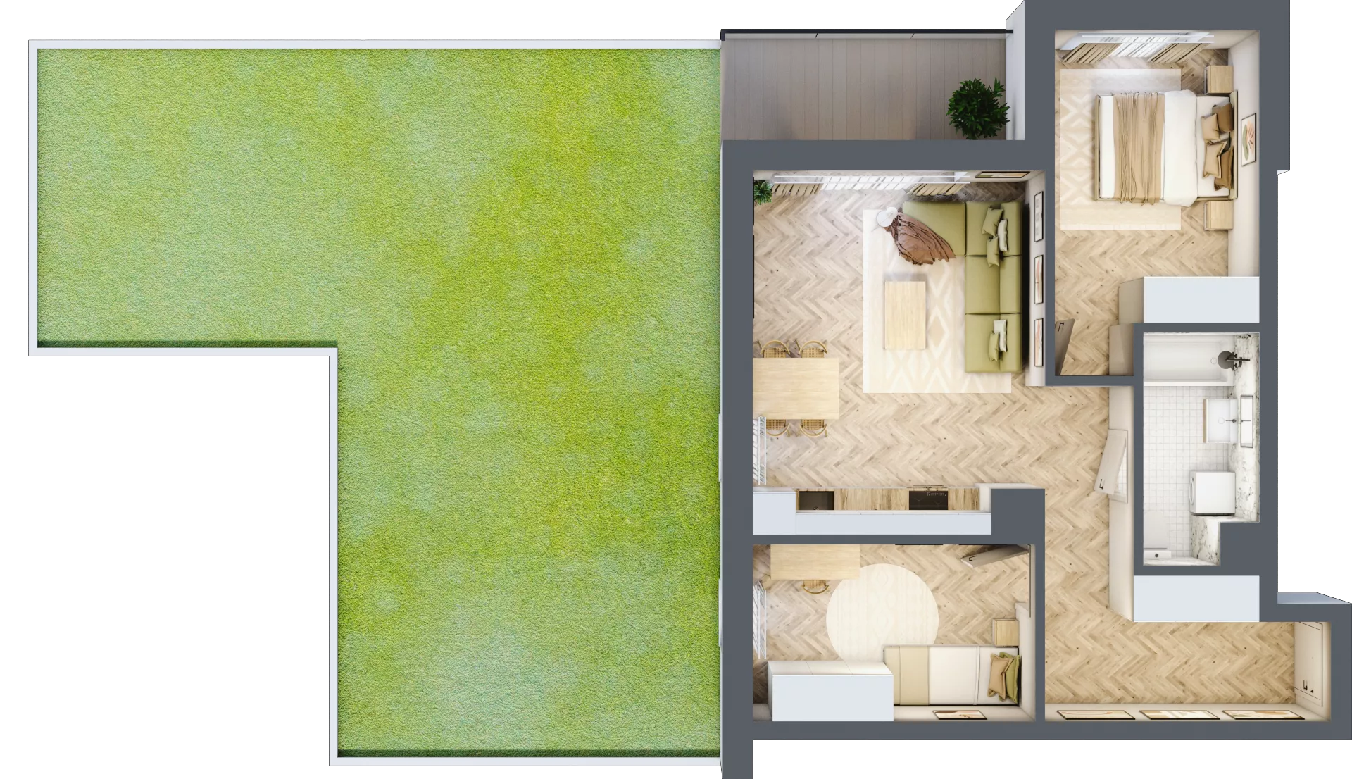 3 pokoje, mieszkanie 59,29 m², parter, oferta nr F.0.2, Panorama Bańgów Etap II, Siemianowice Śląskie, Bańgów, ul. Bańgowska 32