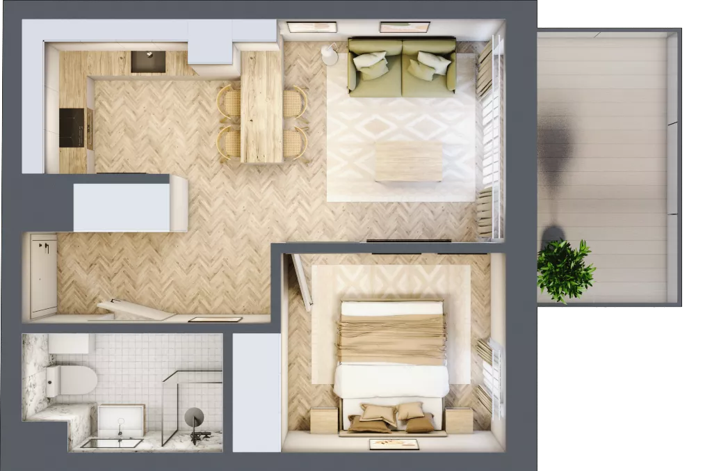 2 pokoje, mieszkanie 36,21 m², piętro 2, oferta nr F.2.6, Panorama Bańgów Etap II, Siemianowice Śląskie, Bańgów, ul. Bańgowska 32