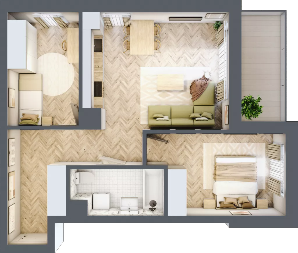 3 pokoje, mieszkanie 59,29 m², piętro 4, oferta nr F.4.2, Panorama Bańgów Etap II, Siemianowice Śląskie, Bańgów, ul. Bańgowska 32