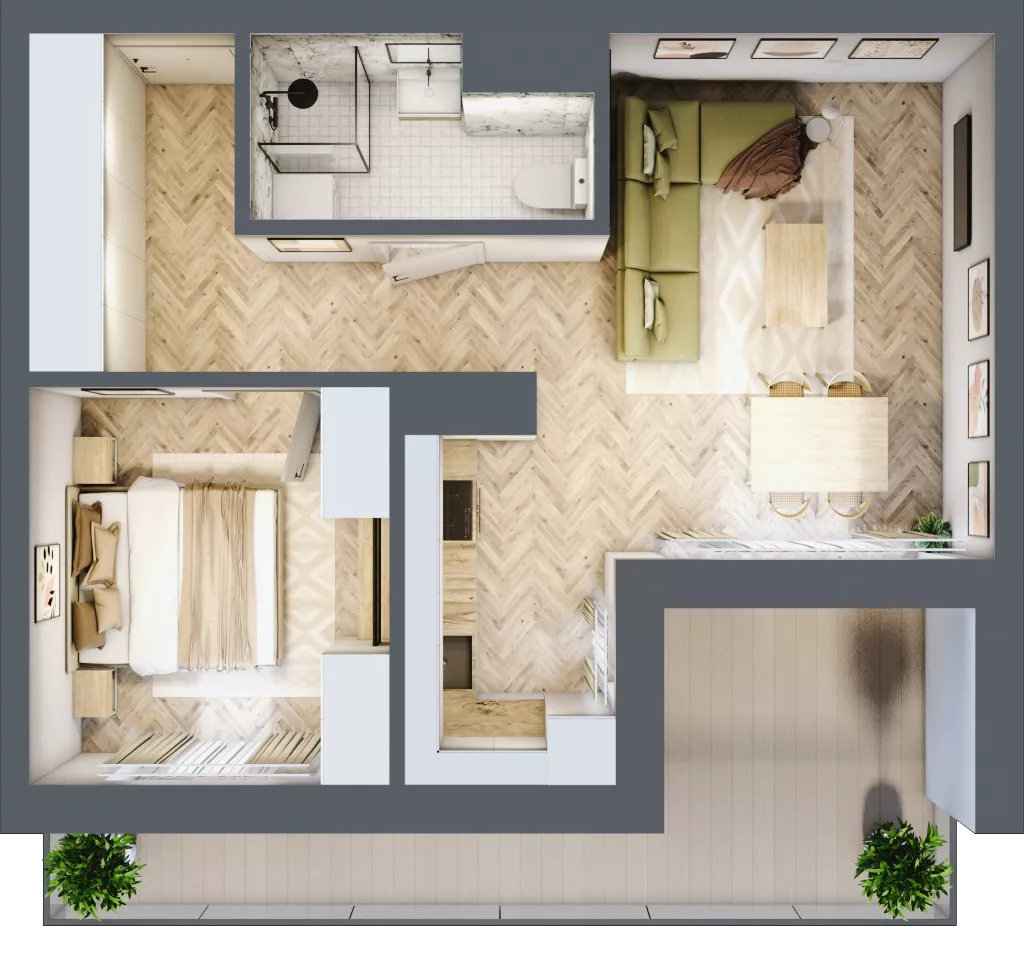 2 pokoje, mieszkanie 46,26 m², piętro 2, oferta nr F.2.1, Panorama Bańgów Etap II, Siemianowice Śląskie, Bańgów, ul. Bańgowska 32