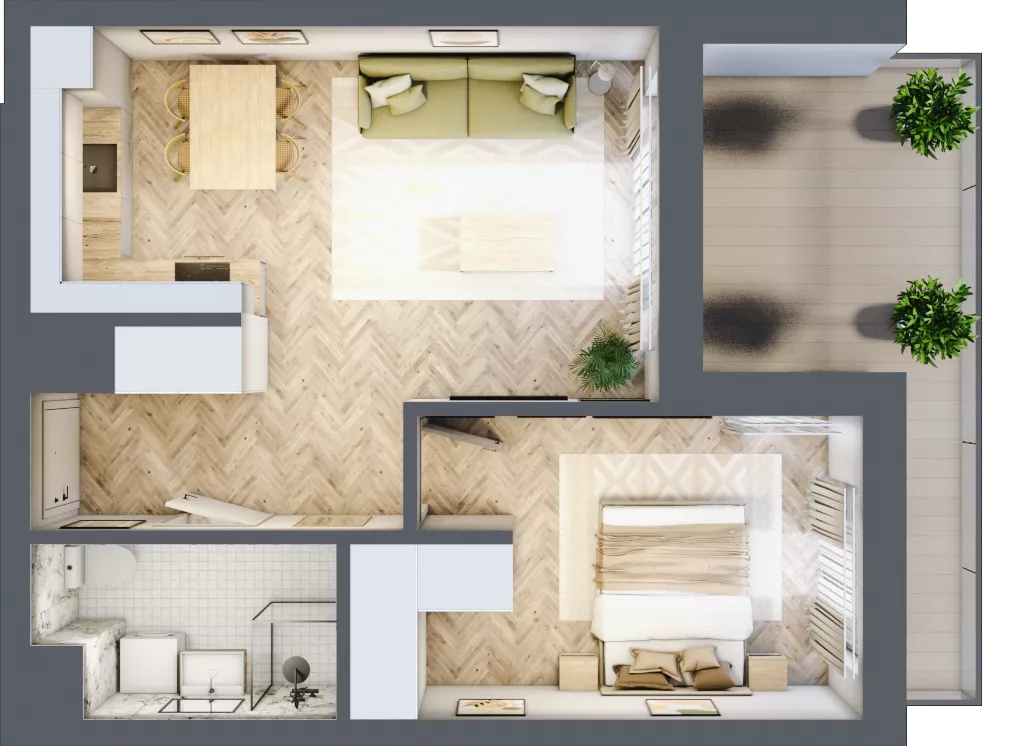 2 pokoje, mieszkanie 44,44 m², piętro 3, oferta nr F.3.4, Panorama Bańgów Etap II, Siemianowice Śląskie, Bańgów, ul. Bańgowska 32
