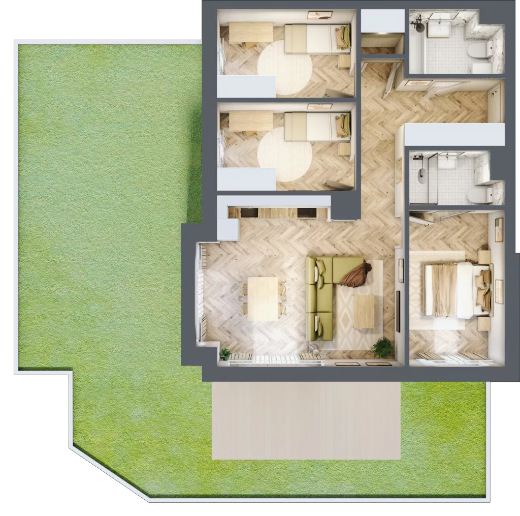 4 pokoje, mieszkanie 76,86 m², parter, oferta nr F.0.1, Panorama Bańgów Etap II, Siemianowice Śląskie, Bańgów, ul. Bańgowska 32