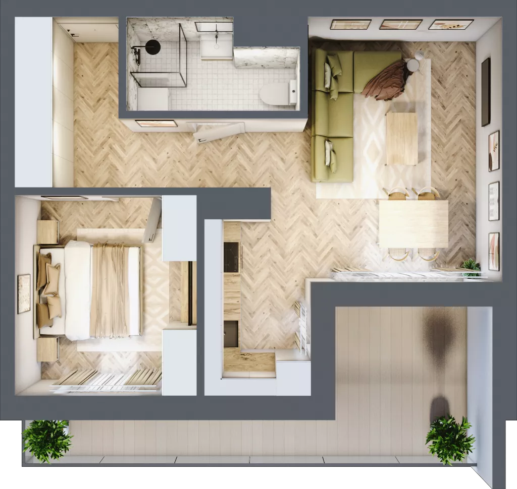 2 pokoje, mieszkanie 46,26 m², piętro 1, oferta nr F.1.1, Panorama Bańgów Etap II, Siemianowice Śląskie, Bańgów, ul. Bańgowska 32