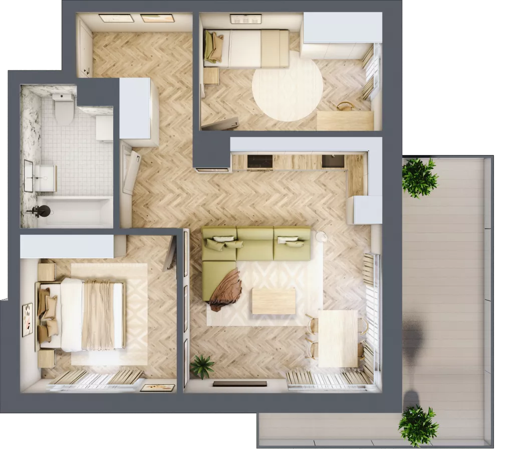 3 pokoje, mieszkanie 57,91 m², piętro 3, oferta nr F.3.7, Panorama Bańgów Etap II, Siemianowice Śląskie, Bańgów, ul. Bańgowska 32