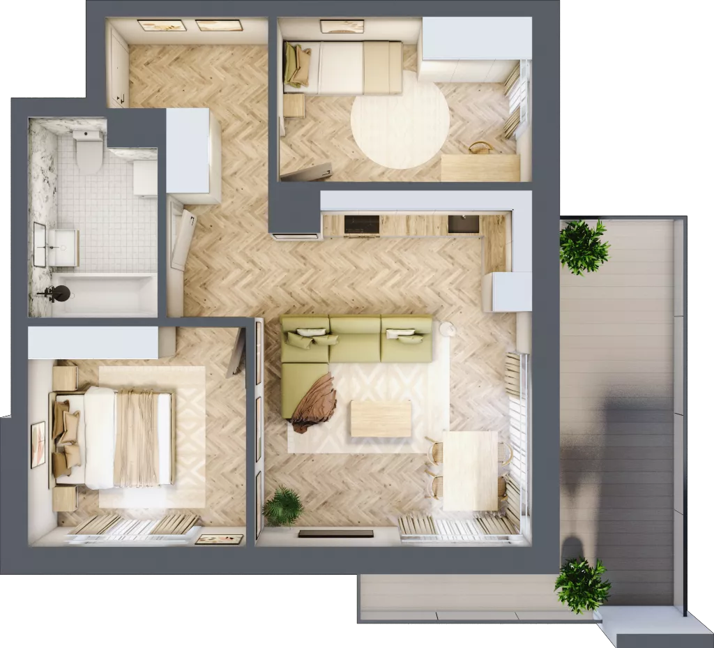 3 pokoje, mieszkanie 57,91 m², piętro 1, oferta nr F.1.7, Panorama Bańgów Etap II, Siemianowice Śląskie, Bańgów, ul. Bańgowska 32