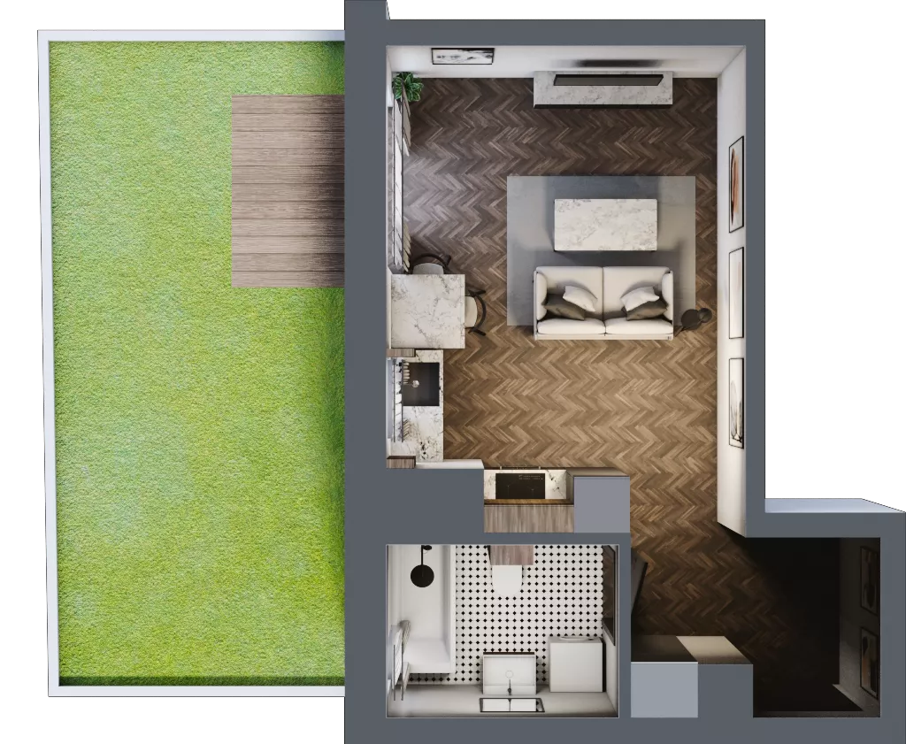 1 pokój, mieszkanie 29,14 m², parter, oferta nr A.0.03.1a, Atrium, Łódź, Polesie, Stare Polesie, ul. kpt. Stefana Pogonowskiego 44/46