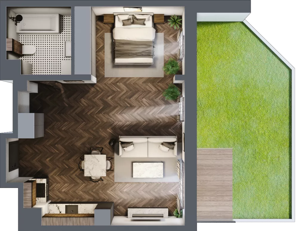 1 pokój, mieszkanie 50,09 m², parter, oferta nr A.0.04.1a, Atrium, Łódź, Polesie, Stare Polesie, ul. kpt. Stefana Pogonowskiego 44/46