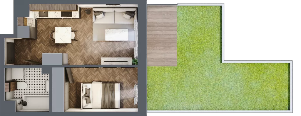 2 pokoje, mieszkanie 33,04 m², parter, oferta nr A.0.05.2a, Atrium, Łódź, Polesie, Stare Polesie, ul. kpt. Stefana Pogonowskiego 44/46