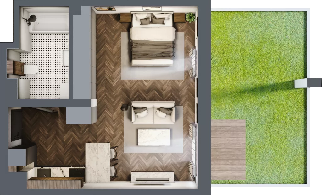 1 pokój, mieszkanie 39,47 m², parter, oferta nr B.0.08.1a, Atrium, Łódź, Polesie, Stare Polesie, ul. kpt. Stefana Pogonowskiego 44/46