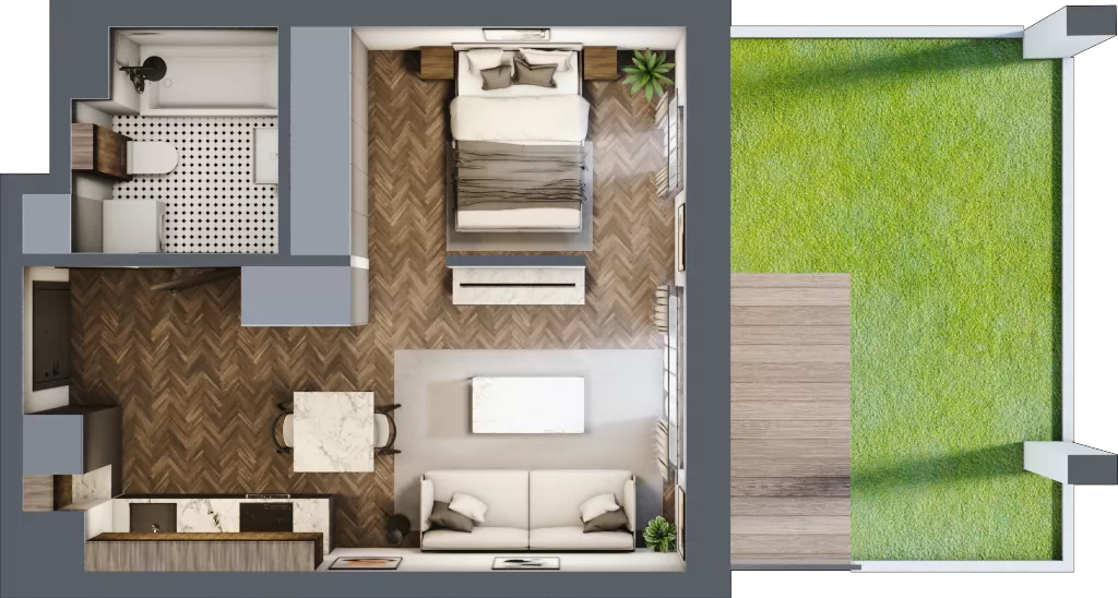 1 pokój, mieszkanie 34,02 m², parter, oferta nr B.0.10.1a, Atrium, Łódź, Polesie, Stare Polesie, ul. kpt. Stefana Pogonowskiego 44/46