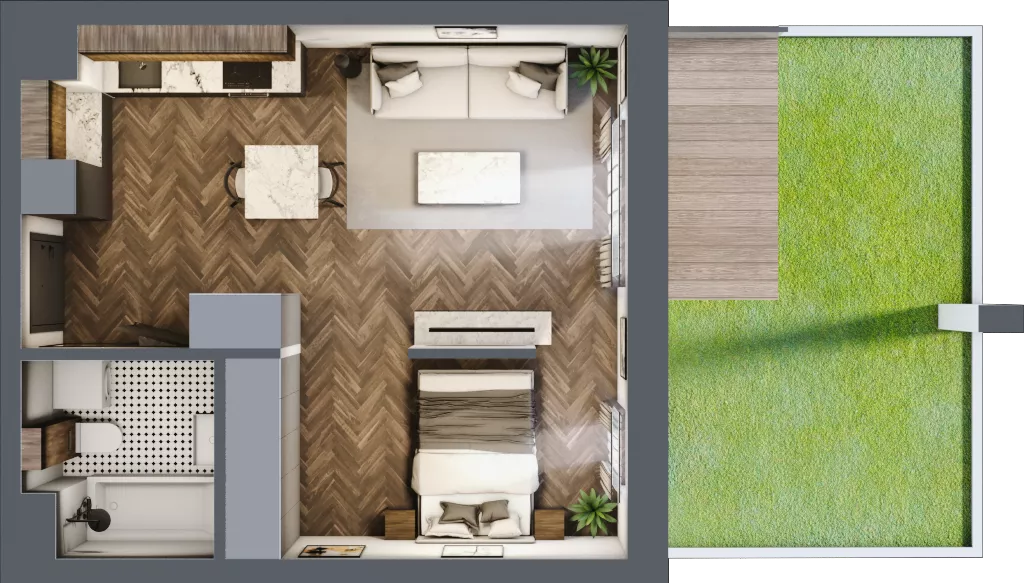 1 pokój, mieszkanie 37,46 m², parter, oferta nr B.0.11.1a, Atrium, Łódź, Polesie, Stare Polesie, ul. kpt. Stefana Pogonowskiego 44/46
