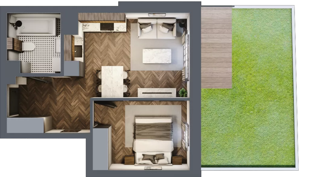2 pokoje, mieszkanie 37,64 m², parter, oferta nr B.0.15.2a, Atrium, Łódź, Polesie, Stare Polesie, ul. kpt. Stefana Pogonowskiego 44/46