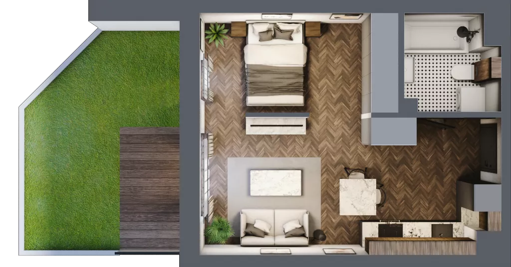 1 pokój, mieszkanie 34,06 m², parter, oferta nr B.0.19.1a, Atrium, Łódź, Polesie, Stare Polesie, ul. kpt. Stefana Pogonowskiego 44/46