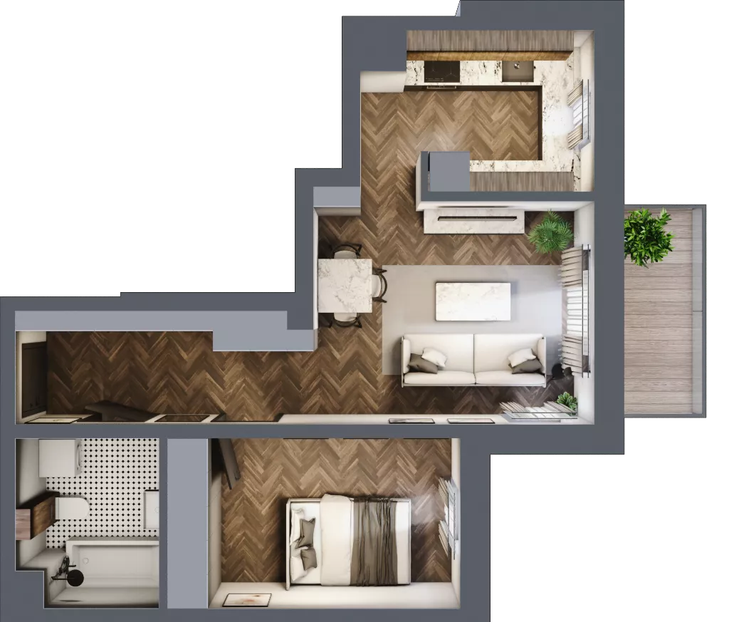 2 pokoje, mieszkanie 45,91 m², piętro 1, oferta nr A.1.08.2k, Atrium, Łódź, Polesie, Stare Polesie, ul. kpt. Stefana Pogonowskiego 44/46
