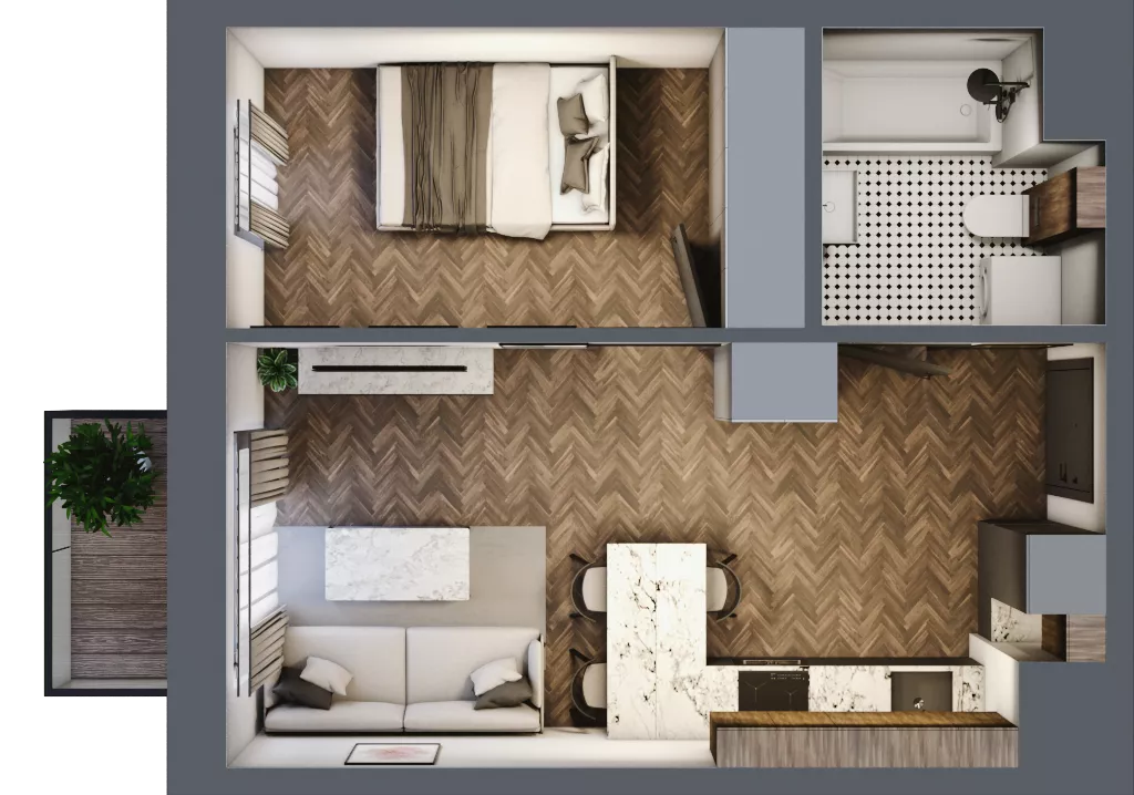 2 pokoje, mieszkanie 35,20 m², piętro 3, oferta nr A.3.45.2a, Atrium, Łódź, Polesie, Stare Polesie, ul. kpt. Stefana Pogonowskiego 44/46