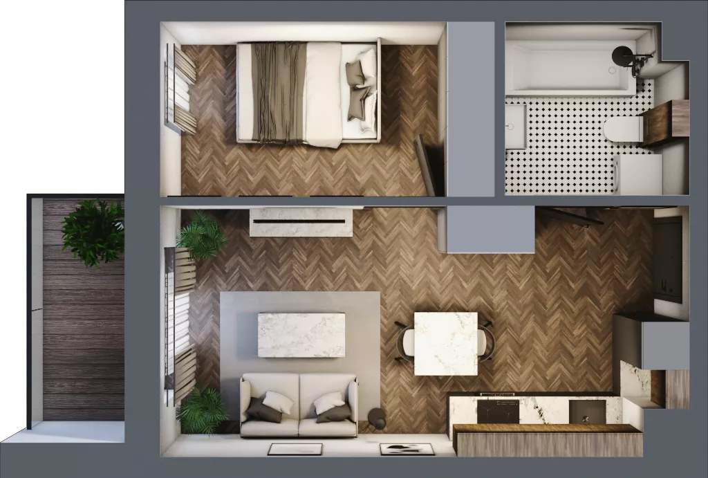 2 pokoje, mieszkanie 34,80 m², piętro 3, oferta nr B.3.60.2a, Atrium, Łódź, Polesie, Stare Polesie, ul. kpt. Stefana Pogonowskiego 44/46
