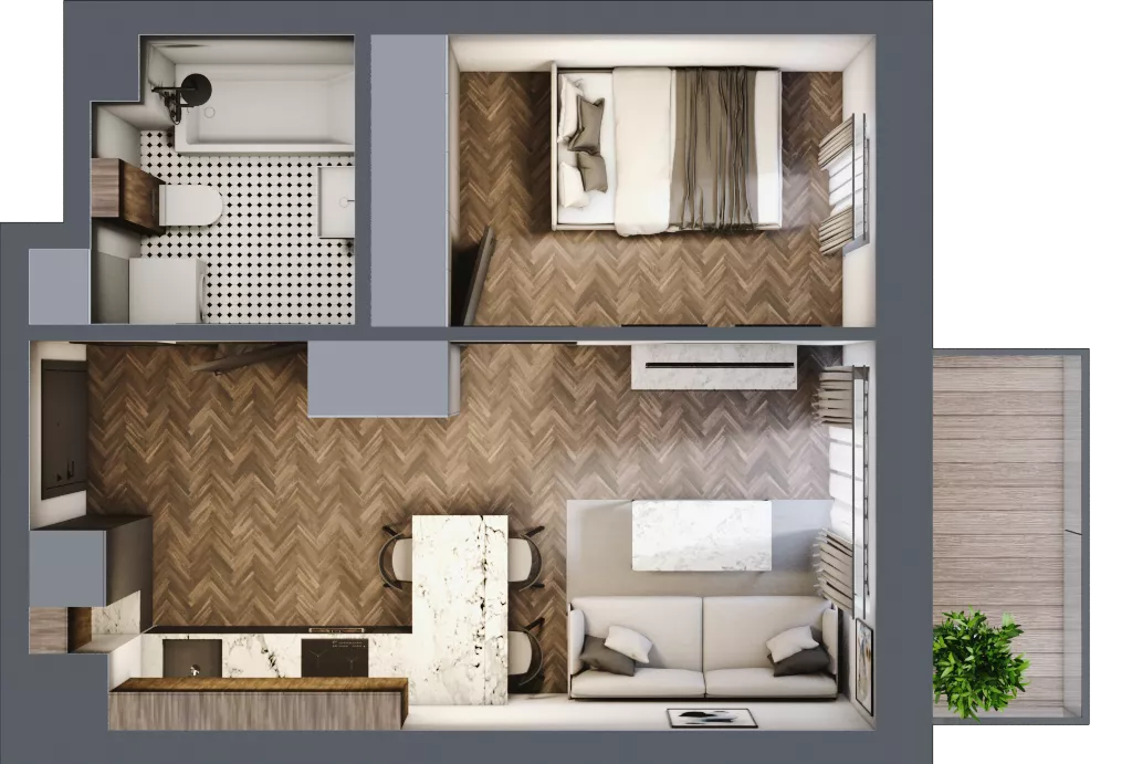 2 pokoje, mieszkanie 33,94 m², piętro 3, oferta nr B.3.69.2a, Atrium, Łódź, Polesie, Stare Polesie, ul. kpt. Stefana Pogonowskiego 44/46