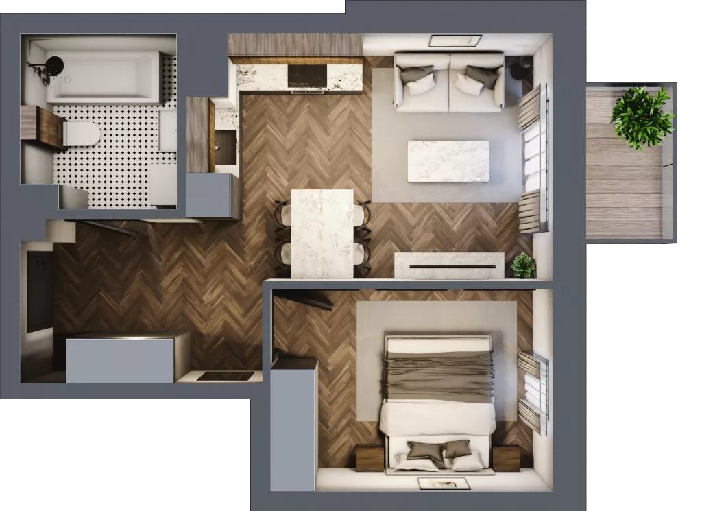 2 pokoje, mieszkanie 37,72 m², piętro 3, oferta nr B.3.74.2a, Atrium, Łódź, Polesie, Stare Polesie, ul. kpt. Stefana Pogonowskiego 44/46