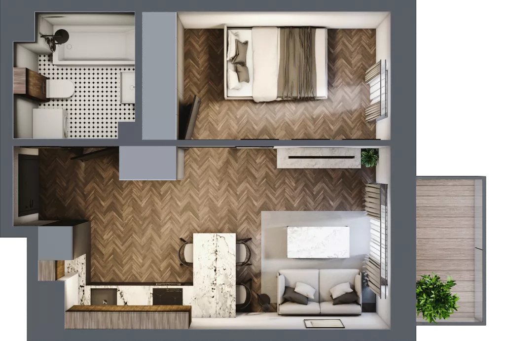 2 pokoje, mieszkanie 34,69 m², piętro 4, oferta nr A.4.58.2a, Atrium, Łódź, Polesie, Stare Polesie, ul. kpt. Stefana Pogonowskiego 44/46