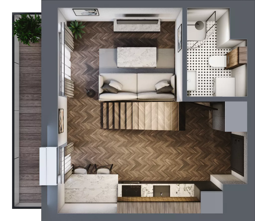 2 pokoje, mieszkanie 53,39 m², piętro 5, oferta nr A.5.77.2a, Atrium, Łódź, Polesie, Stare Polesie, ul. kpt. Stefana Pogonowskiego 44/46