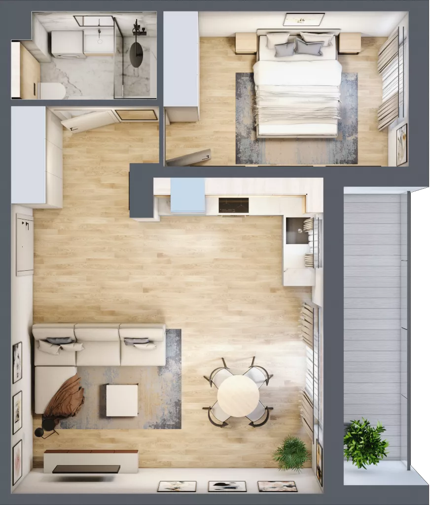 2 pokoje, mieszkanie 48,44 m², piętro 2, oferta nr F.2.22.2k, art.TEO - bud. E, F, Łódź, Polesie, Teofilów, ul. Kaczeńcowa 2B i 2C