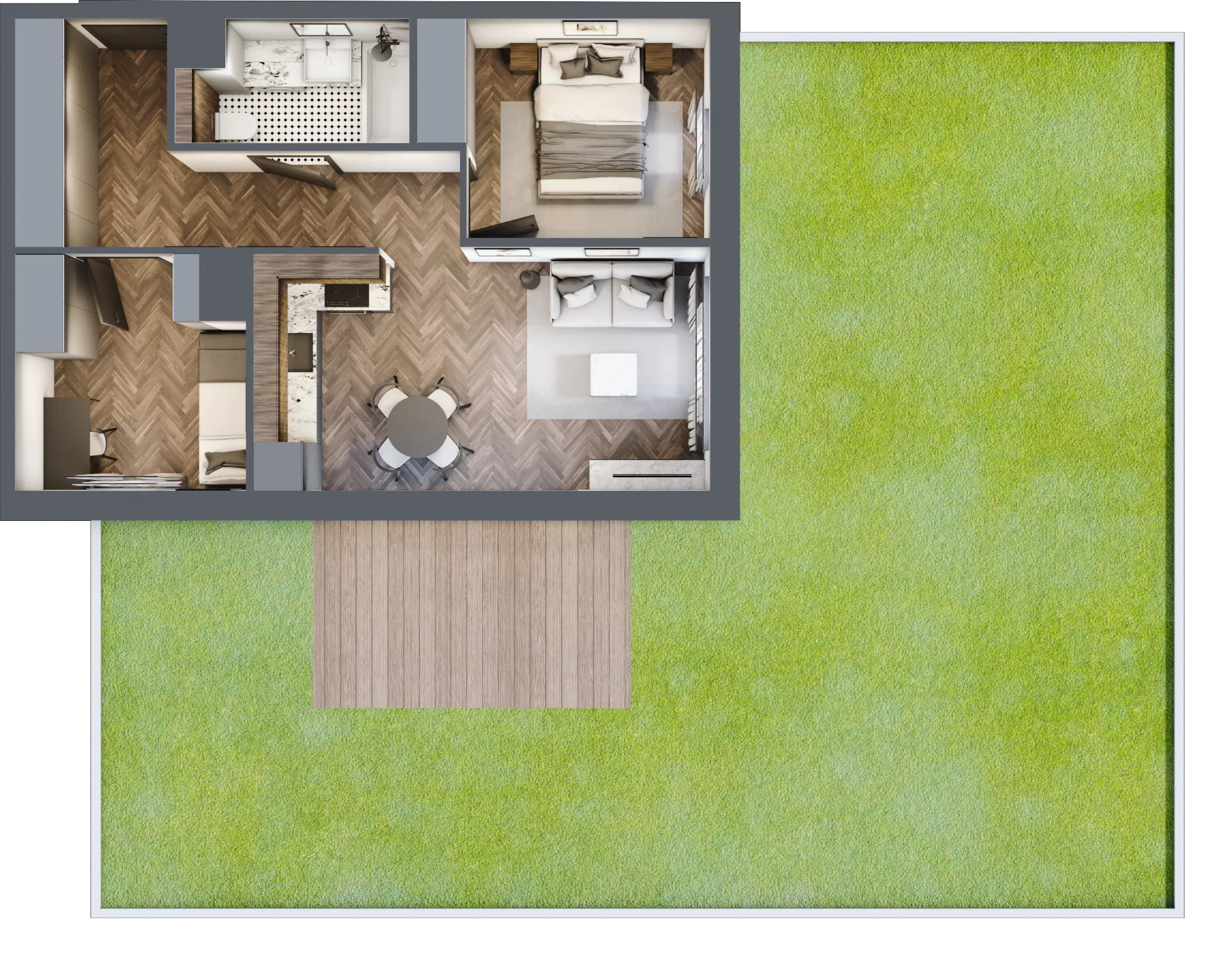 3 pokoje, mieszkanie 46,71 m², parter, oferta nr B2.0.34.3a, Junique I.II, Poznań, Grunwald, Junikowo, ul. Miśnieńska 38, 39, 43