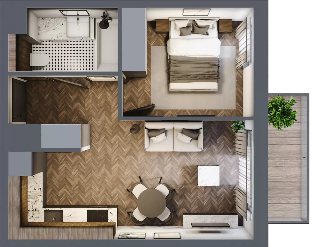 2 pokoje, mieszkanie 33,74 m², piętro 4, oferta nr B1.4.32.2a, Junique I.II, Poznań, Grunwald, Junikowo, ul. Miśnieńska 38, 39, 43