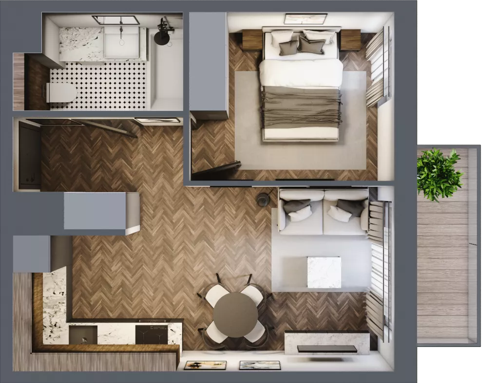 2 pokoje, mieszkanie 33,74 m², piętro 3, oferta nr B1.3.25.2a, Junique I.II, Poznań, Grunwald, Junikowo, ul. Miśnieńska 38, 39, 43