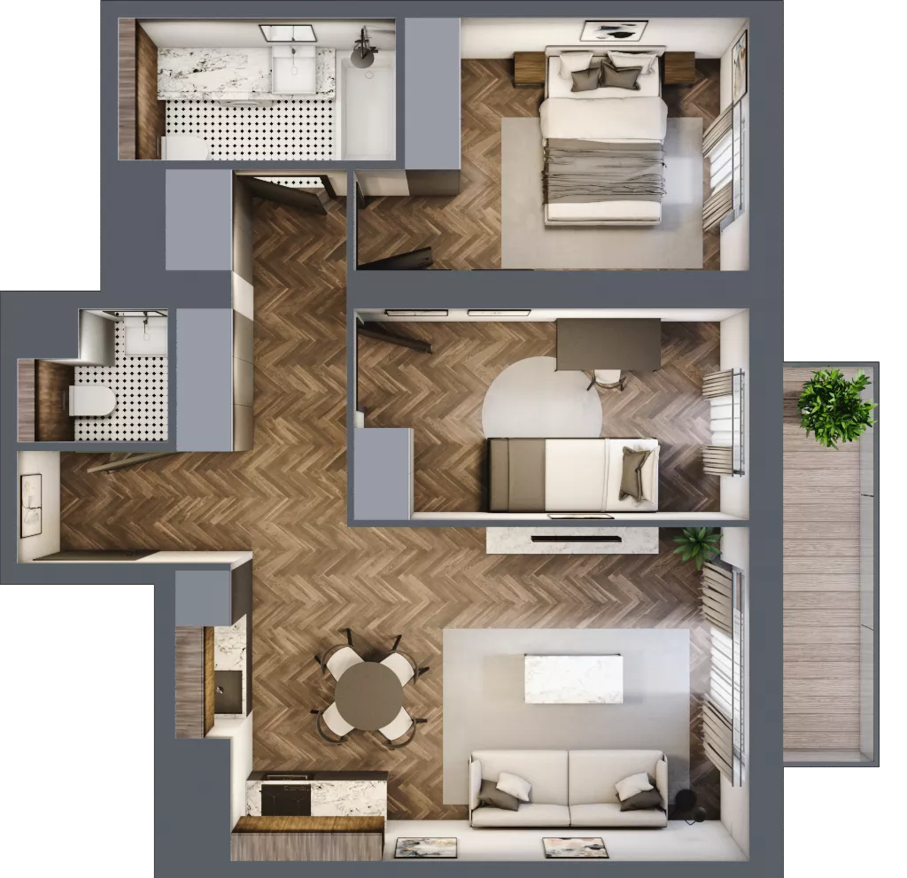 3 pokoje, mieszkanie 56,33 m², piętro 2, oferta nr B2.2.50.3a, Junique I.II, Poznań, Grunwald, Junikowo, ul. Miśnieńska 38, 39, 43