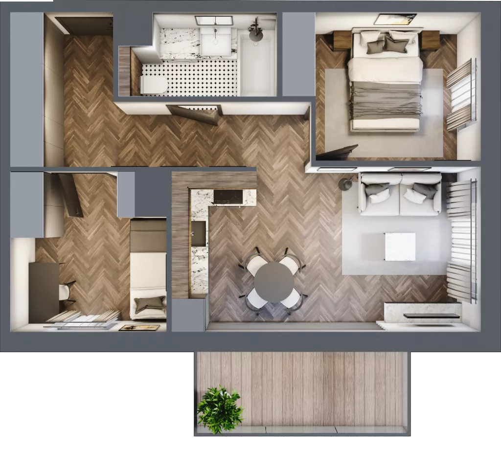 3 pokoje, mieszkanie 46,95 m², piętro 4, oferta nr B2.4.58.3a, Junique I.II, Poznań, Grunwald, Junikowo, ul. Miśnieńska 38, 39, 43