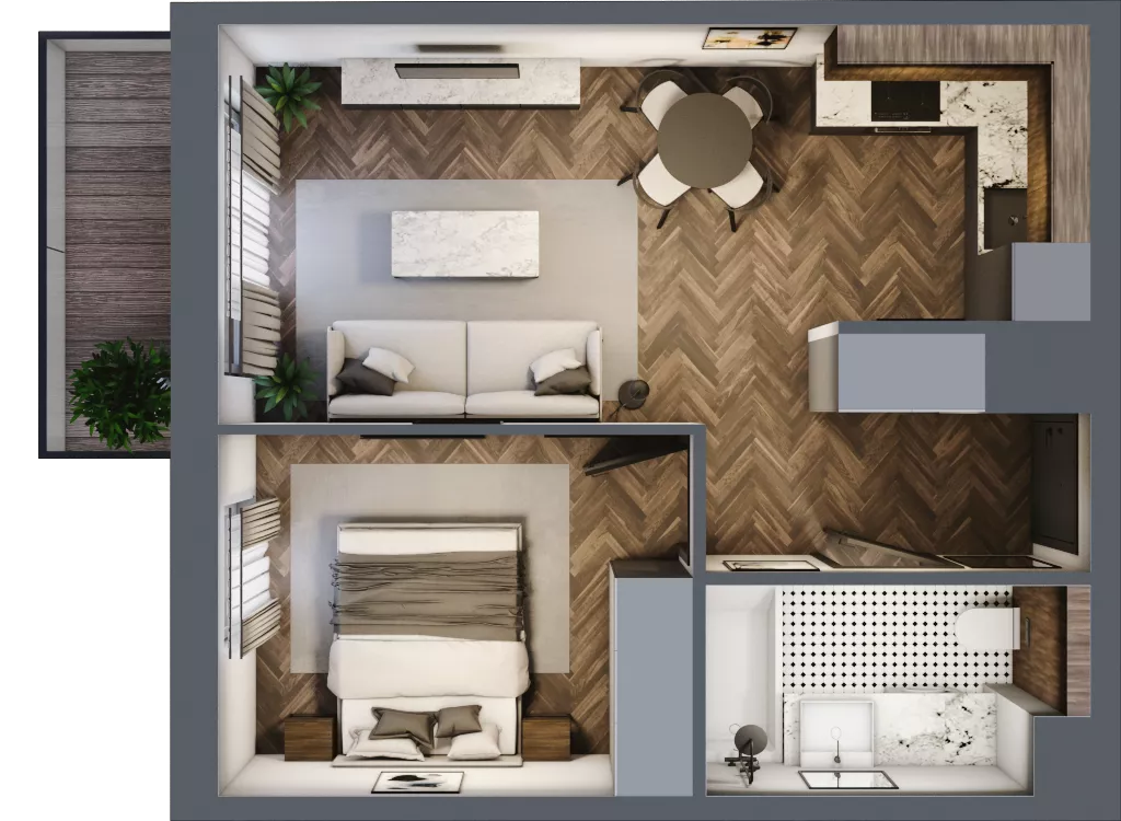 2 pokoje, mieszkanie 37,50 m², piętro 3, oferta nr B2.3.55.2a, Junique I.II, Poznań, Grunwald, Junikowo, ul. Miśnieńska 38, 39, 43