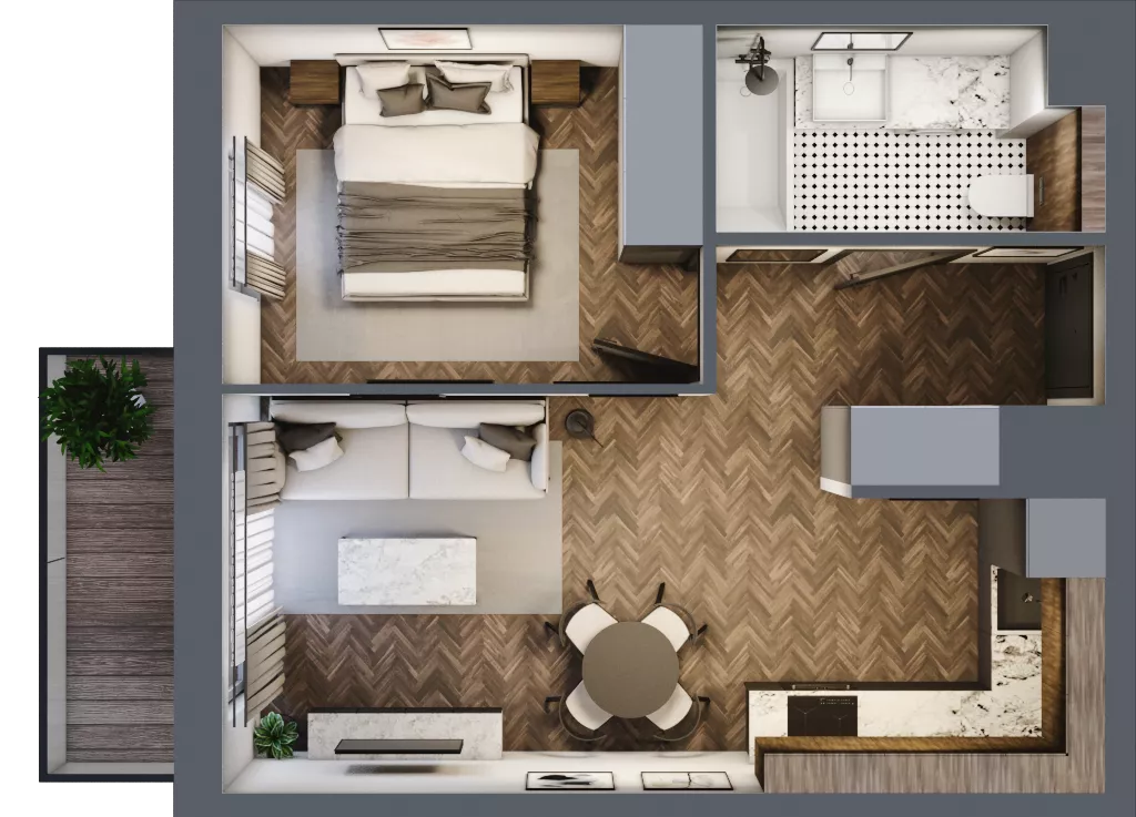 2 pokoje, mieszkanie 36,79 m², piętro 4, oferta nr B1.4.28.2a, Junique I.II, Poznań, Grunwald, Junikowo, ul. Miśnieńska 38, 39, 43