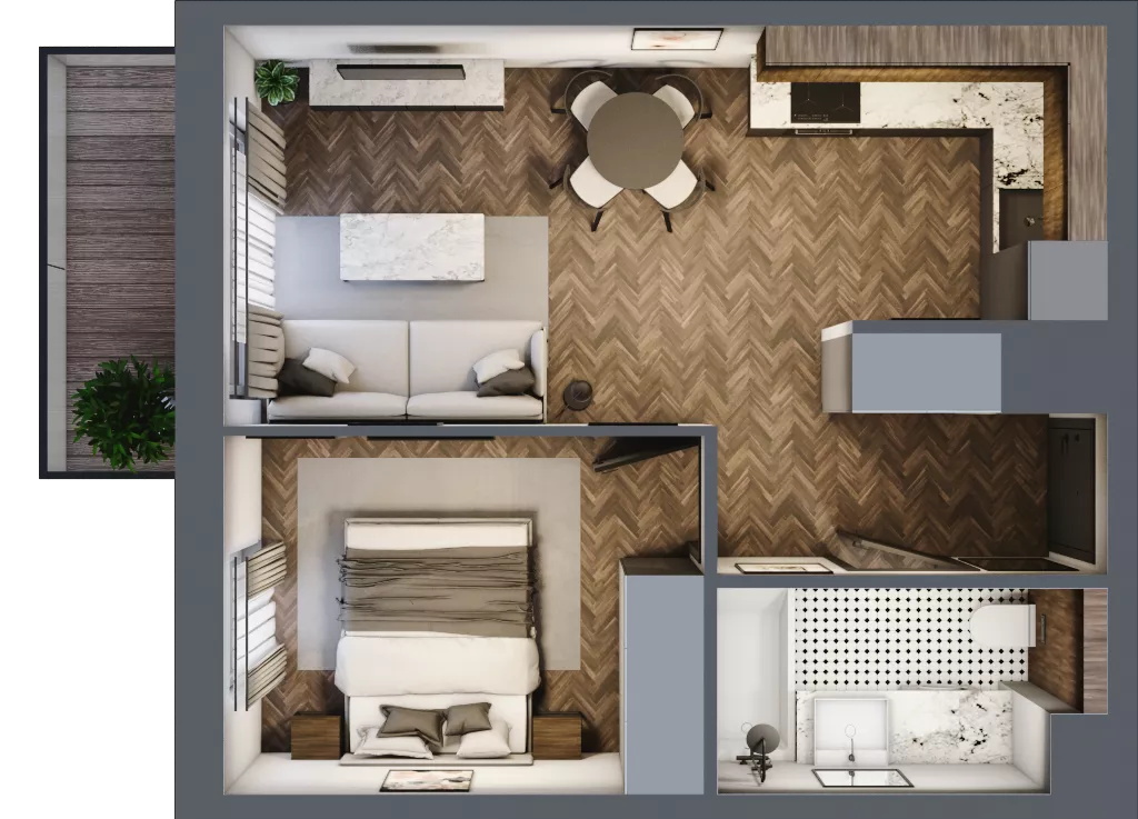 2 pokoje, mieszkanie 36,79 m², piętro 2, oferta nr B1.2.15.2a, Junique I.II, Poznań, Grunwald, Junikowo, ul. Miśnieńska 38, 39, 43