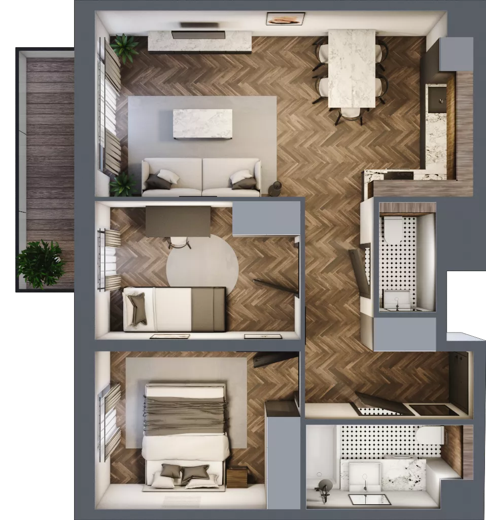 3 pokoje, mieszkanie 54,07 m², piętro 1, oferta nr B2.1.42.3a, Junique I.II, Poznań, Grunwald, Junikowo, ul. Miśnieńska 38, 39, 43