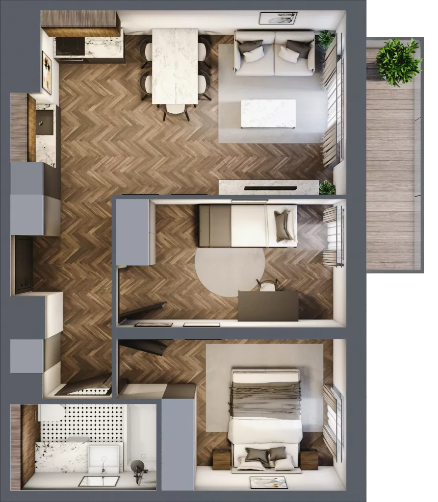 3 pokoje, mieszkanie 50,42 m², piętro 3, oferta nr B1.3.19.3a, Junique I.II, Poznań, Grunwald, Junikowo, ul. Miśnieńska 38, 39, 43
