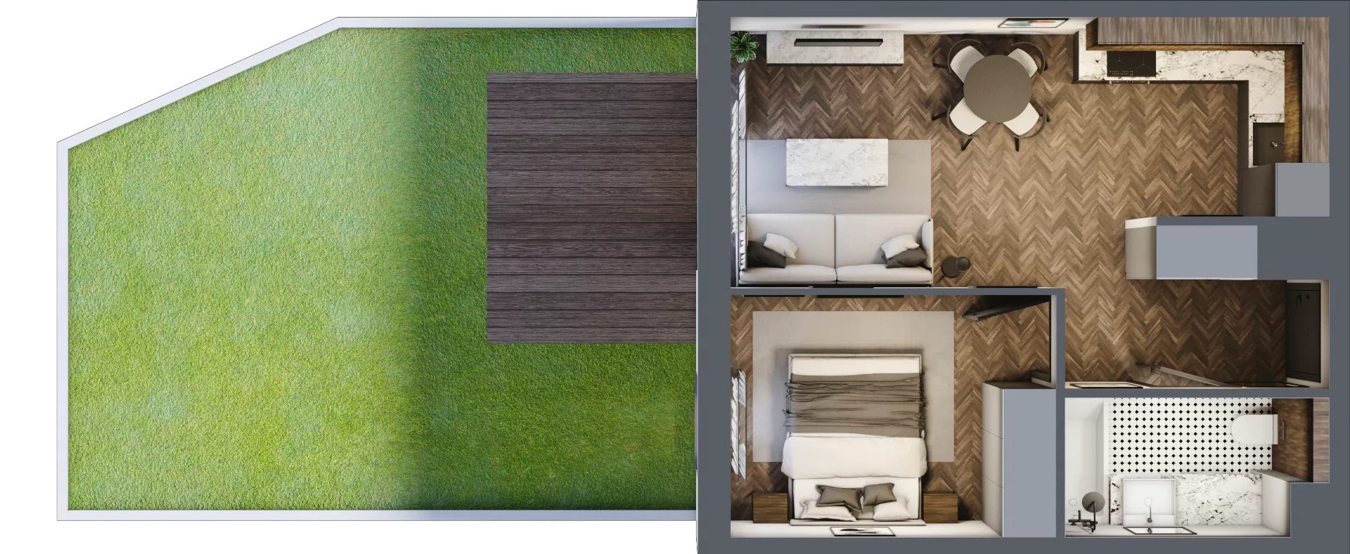 2 pokoje, mieszkanie 36,79 m², parter, oferta nr B1.0.04.2a, Junique I.II, Poznań, Grunwald, Junikowo, ul. Miśnieńska 38, 39, 43