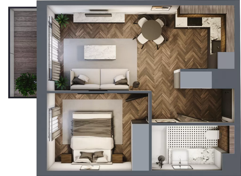 2 pokoje, mieszkanie 37,50 m², piętro 4, oferta nr B2.4.61.2a, Junique I.II, Poznań, Grunwald, Junikowo, ul. Miśnieńska 38, 39, 43