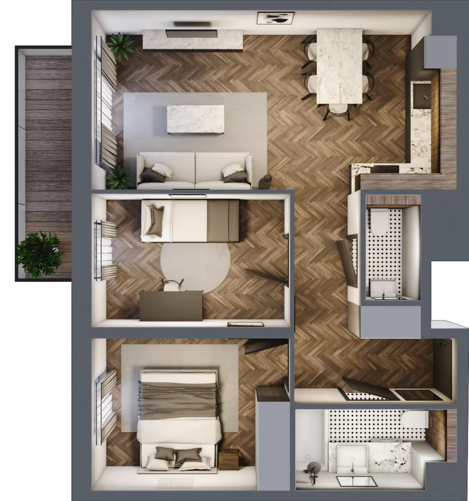 3 pokoje, mieszkanie 54,06 m², piętro 4, oferta nr B2.4.60.3a, Junique I.II, Poznań, Grunwald, Junikowo, ul. Miśnieńska 38, 39, 43