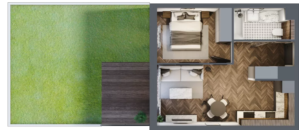 2 pokoje, mieszkanie 36,47 m², parter, oferta nr B1.0.03.2a, Junique I.II, Poznań, Grunwald, Junikowo, ul. Miśnieńska 38, 39, 43