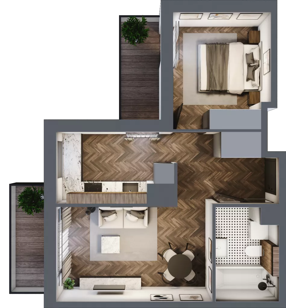 2 pokoje, mieszkanie 41,66 m², piętro 3, oferta nr B1.3.23.2k, Junique I.II, Poznań, Grunwald, Junikowo, ul. Miśnieńska 38, 39, 43