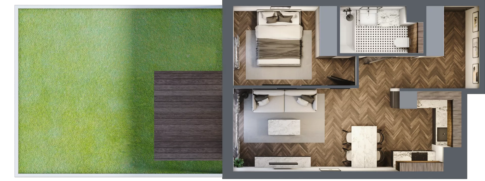 2 pokoje, mieszkanie 42,96 m², parter, oferta nr B1.0.02.2a, Junique I.II, Poznań, Grunwald, Junikowo, ul. Miśnieńska 38, 39, 43