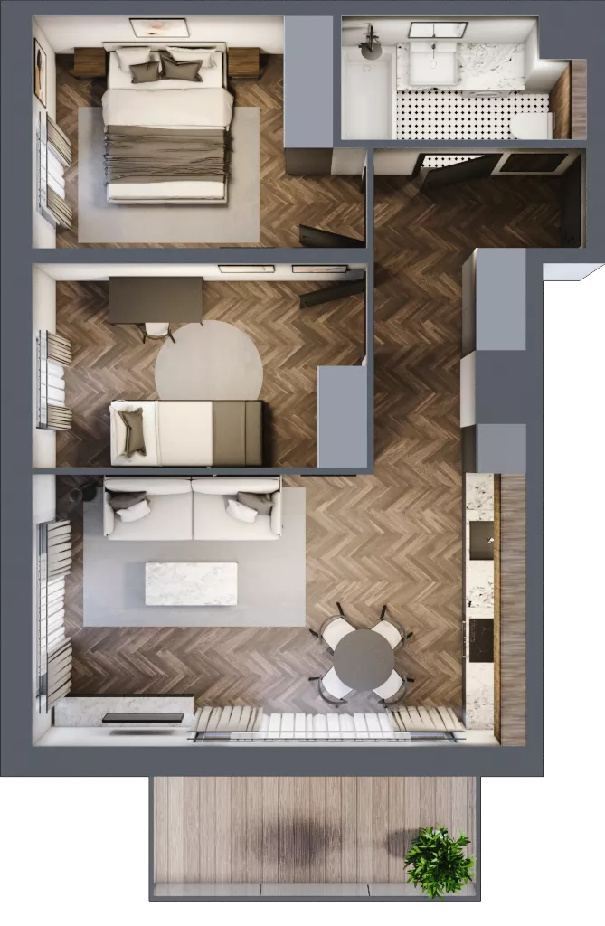 3 pokoje, mieszkanie 51,46 m², piętro 2, oferta nr B2.2.47.3a, Junique I.II, Poznań, Grunwald, Junikowo, ul. Miśnieńska 38, 39, 43