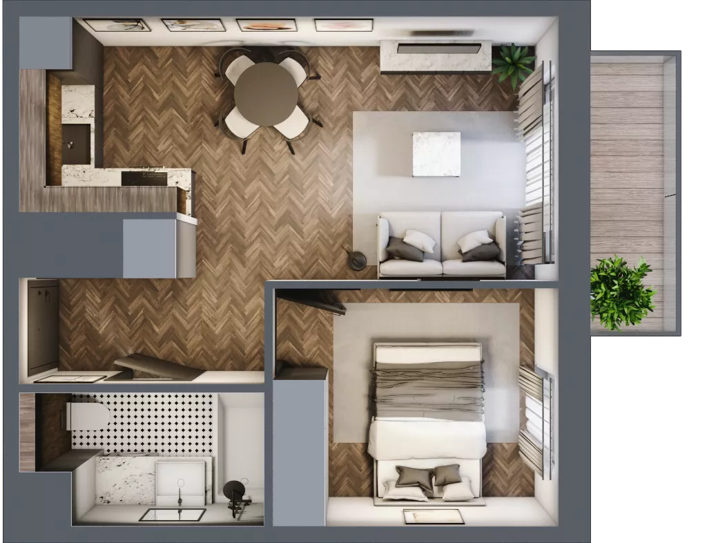2 pokoje, mieszkanie 33,42 m², piętro 3, oferta nr B2.3.51.2a, Junique I.II, Poznań, Grunwald, Junikowo, ul. Miśnieńska 38, 39, 43