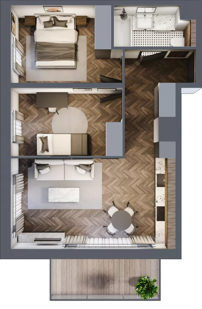 3 pokoje, mieszkanie 51,46 m², piętro 3, oferta nr B2.3.53.3a, Junique I.II, Poznań, Grunwald, Junikowo, ul. Miśnieńska 38, 39, 43