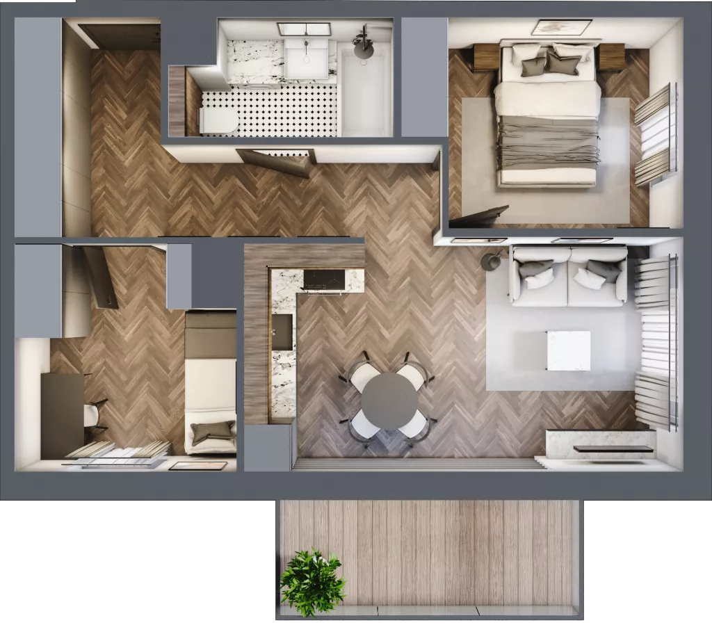 3 pokoje, mieszkanie 46,95 m², piętro 3, oferta nr B2.3.52.3a, Junique I.II, Poznań, Grunwald, Junikowo, ul. Miśnieńska 38, 39, 43