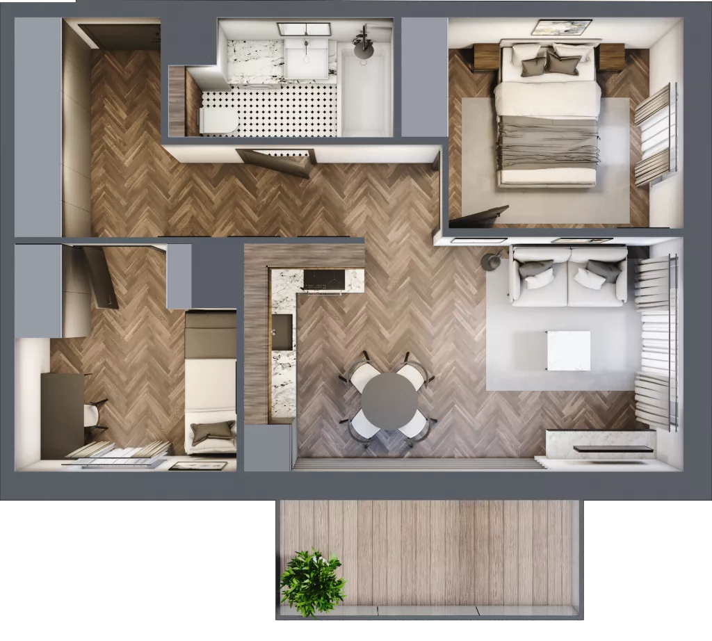 3 pokoje, mieszkanie 46,95 m², piętro 2, oferta nr B2.2.46.3a, Junique I.II, Poznań, Grunwald, Junikowo, ul. Miśnieńska 38, 39, 43