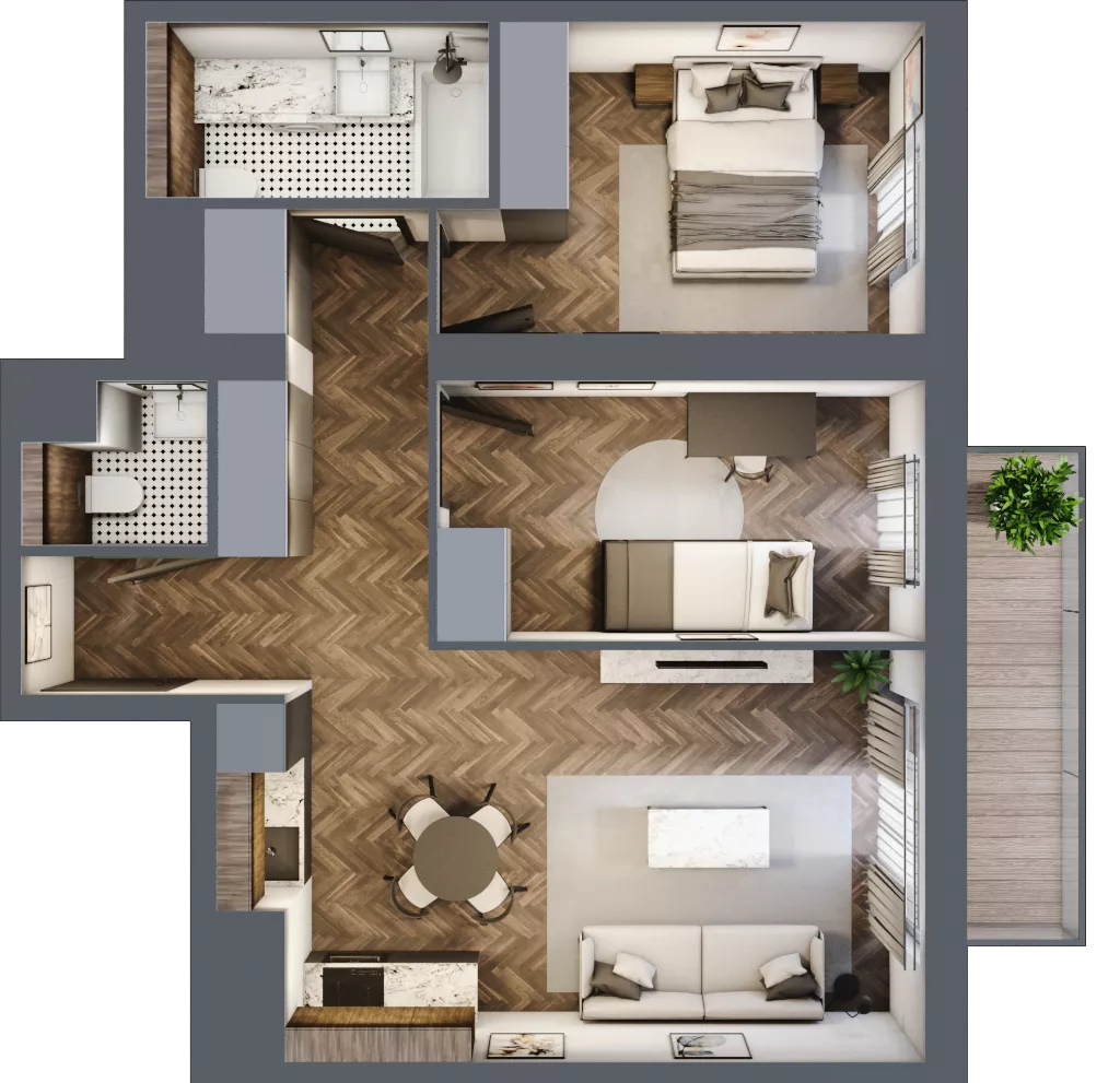 3 pokoje, mieszkanie 56,33 m², piętro 3, oferta nr B2.3.56.3a, Junique I.II, Poznań, Grunwald, Junikowo, ul. Miśnieńska 38, 39, 43