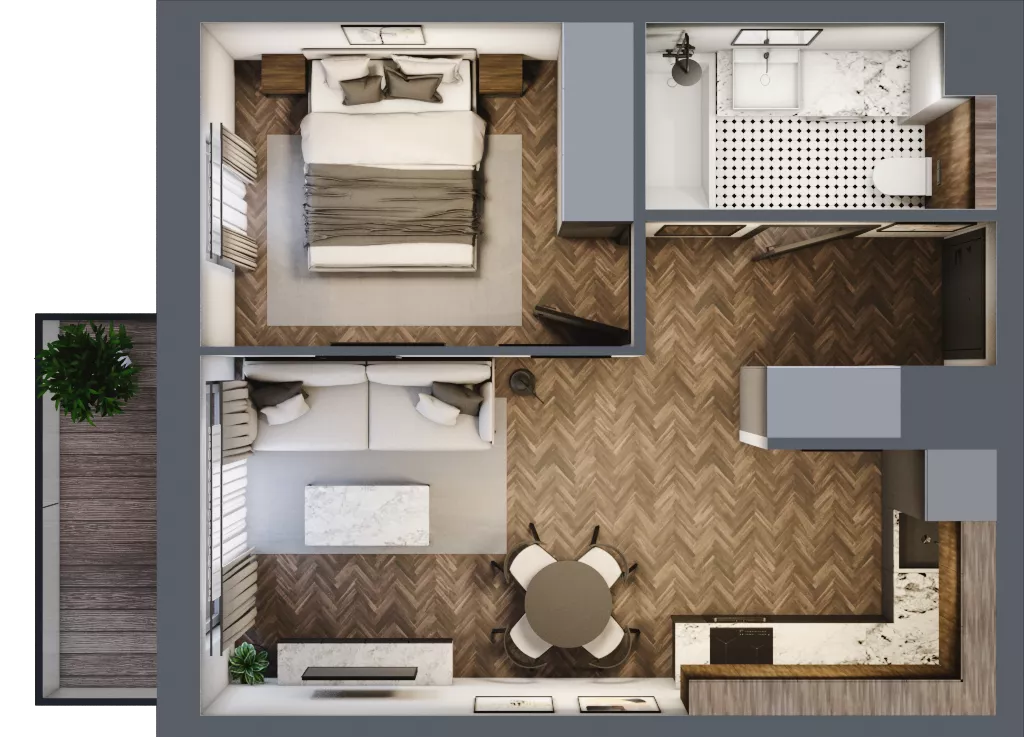 2 pokoje, mieszkanie 36,79 m², piętro 2, oferta nr B1.2.14.2a, Junique I.II, Poznań, Grunwald, Junikowo, ul. Miśnieńska 38, 39, 43